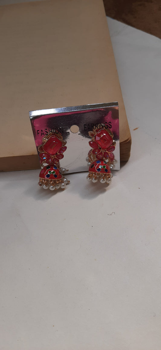 Peach meenakari jumkha