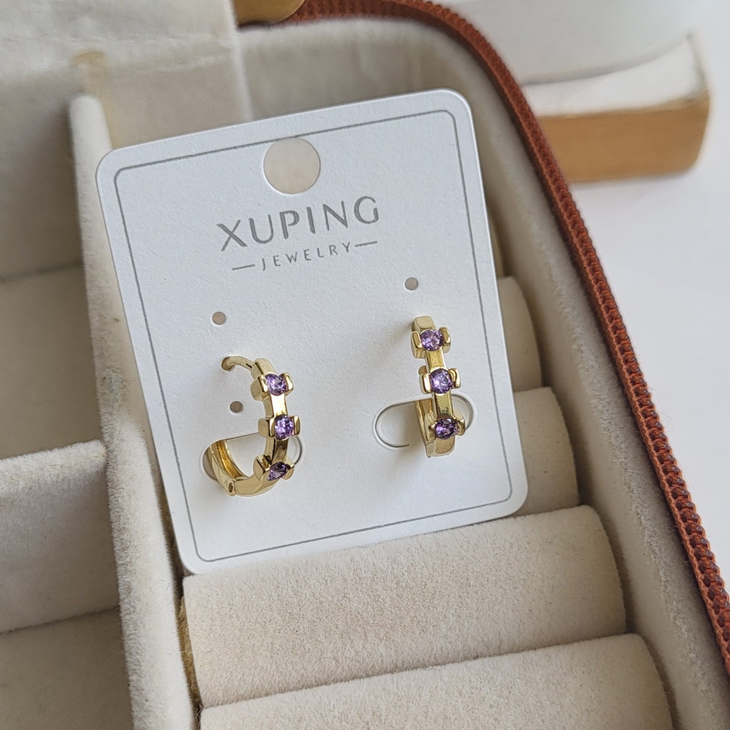 Purple stone hoops