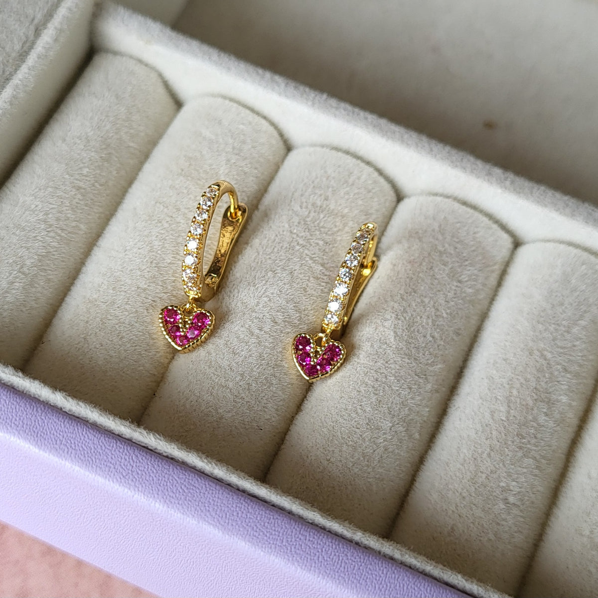 Ruby heart hoops