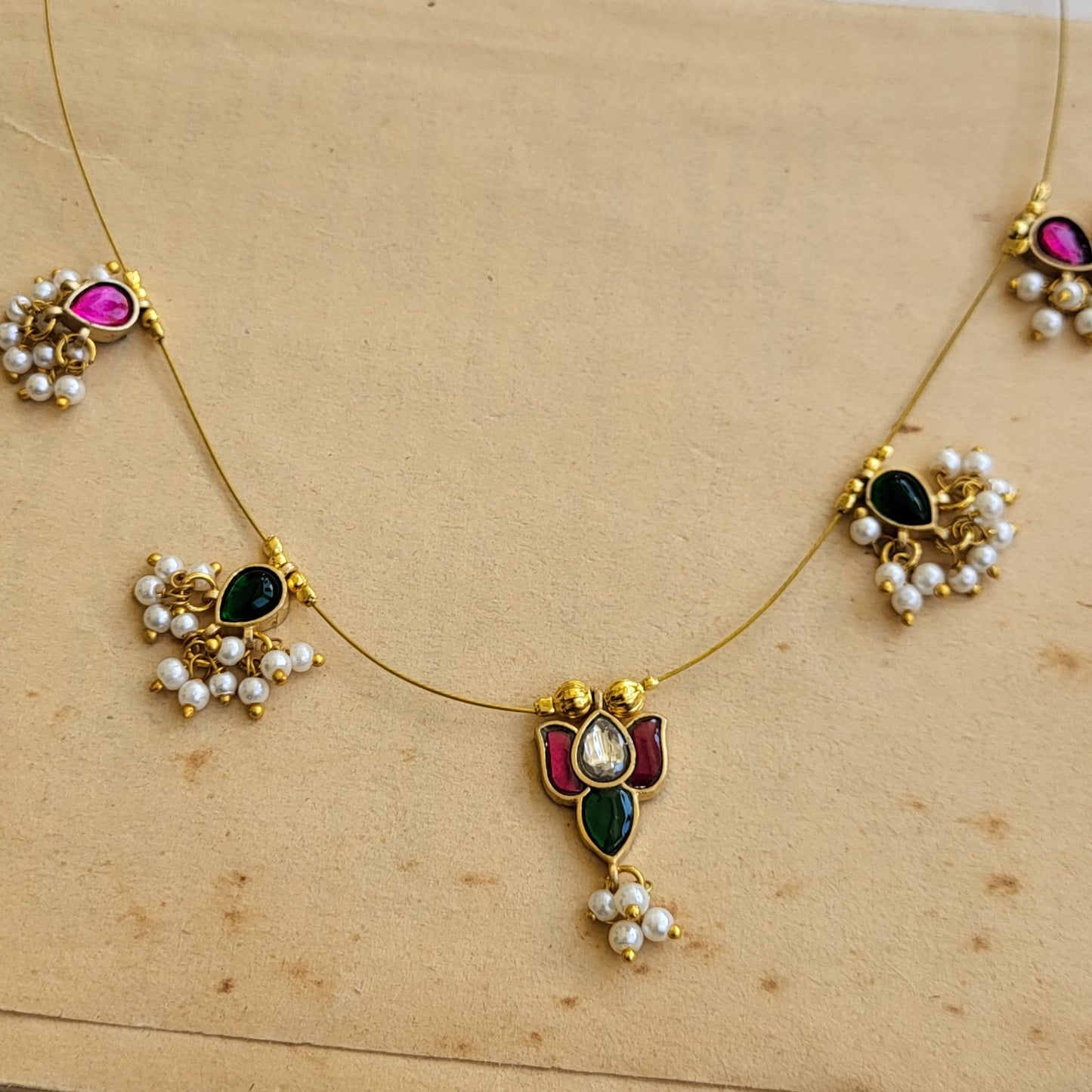 Lotus jadau invisible necklace