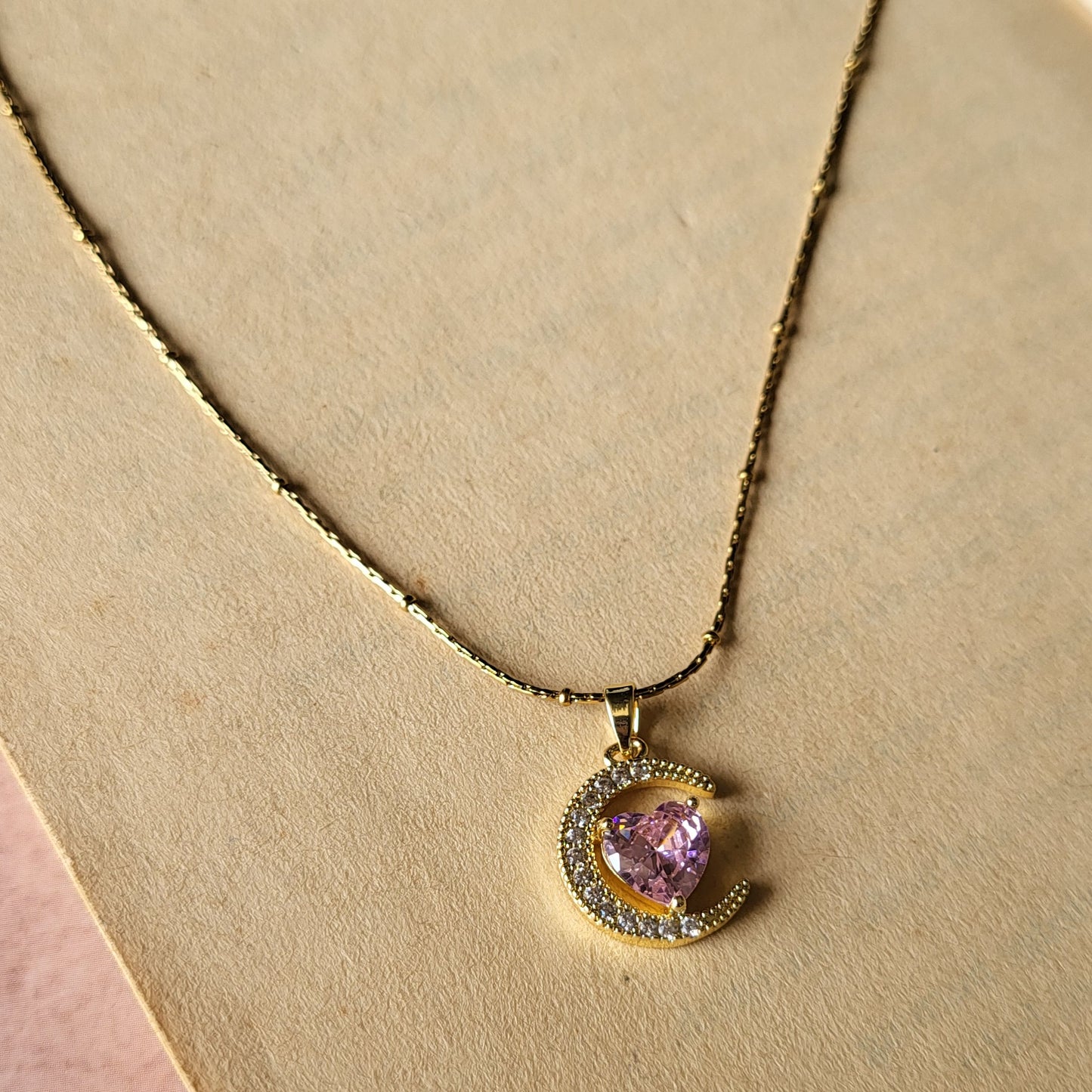Pink moon pendant chain