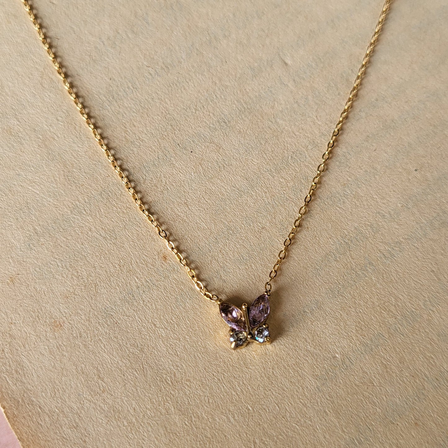 Pink butterfly pendant chain