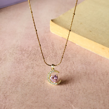 Pink moon pendant chain