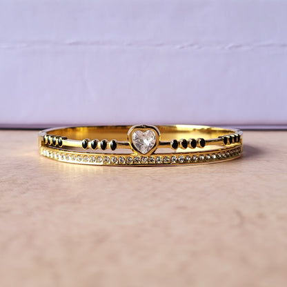 Heart black bead kada