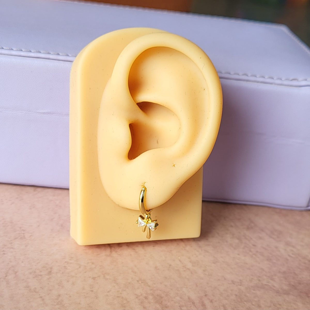 Mini bow drop hoops