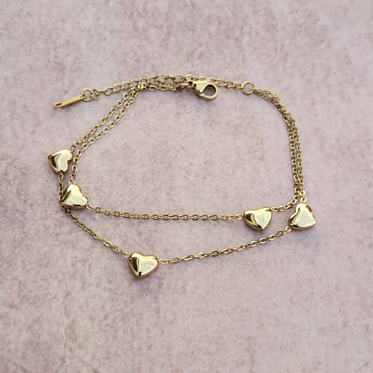 Gold heart layered bracelet